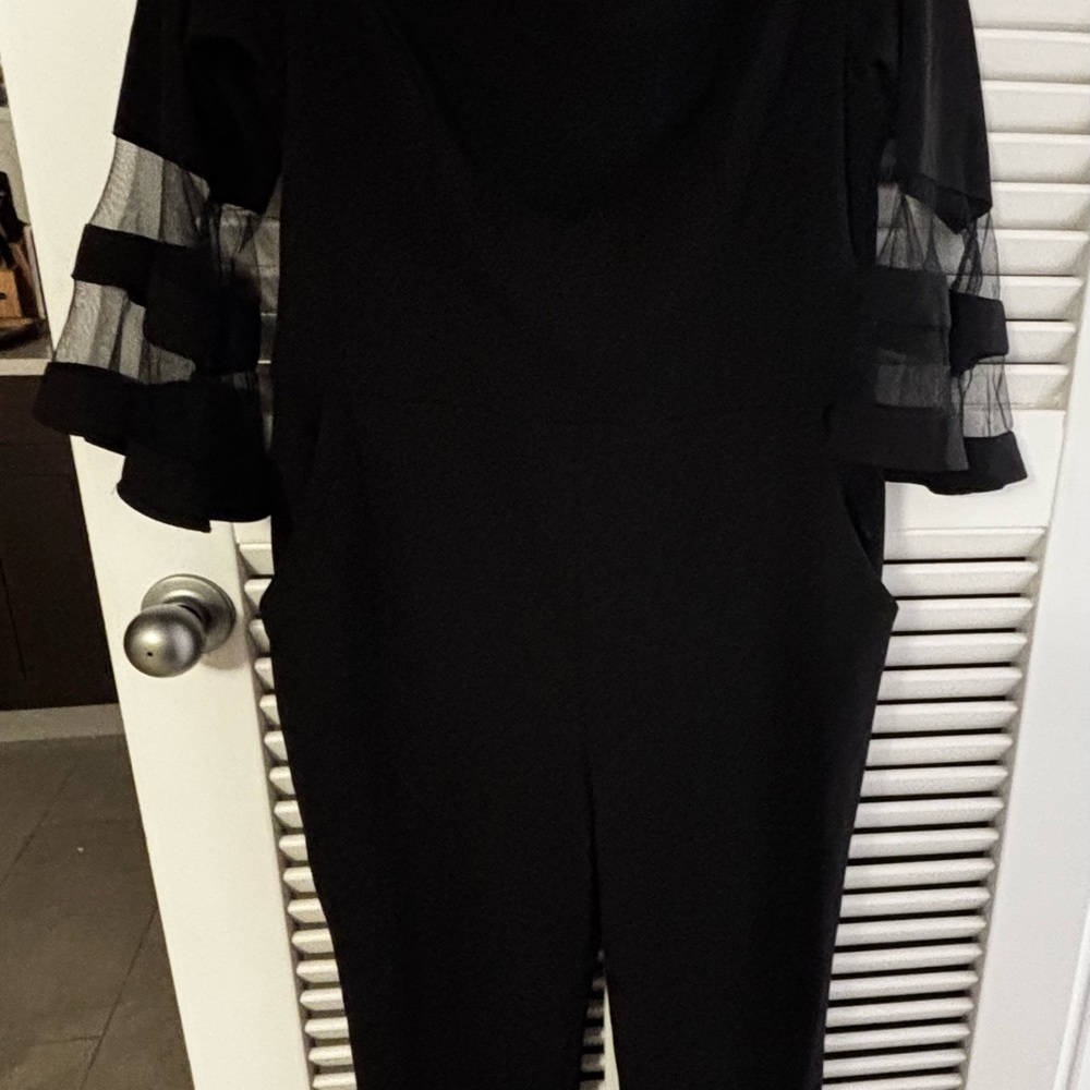 Premier Black Jumpsuit with Mesh Sleeves